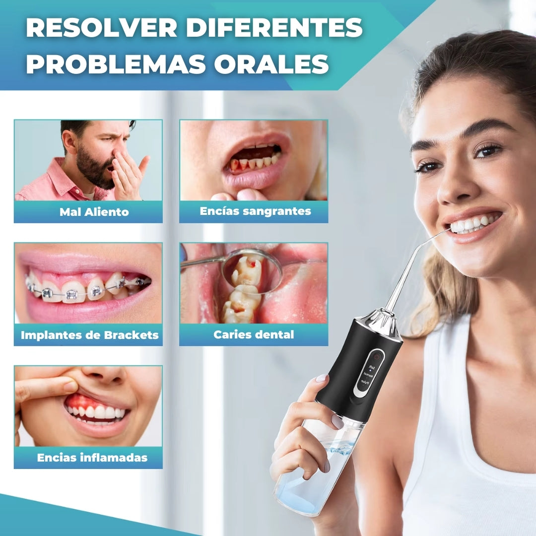 Irrigador dental recargable USB - Sustituye el hilo con un chorro de agua - Limpieza rápida y cómoda en 1 minuto