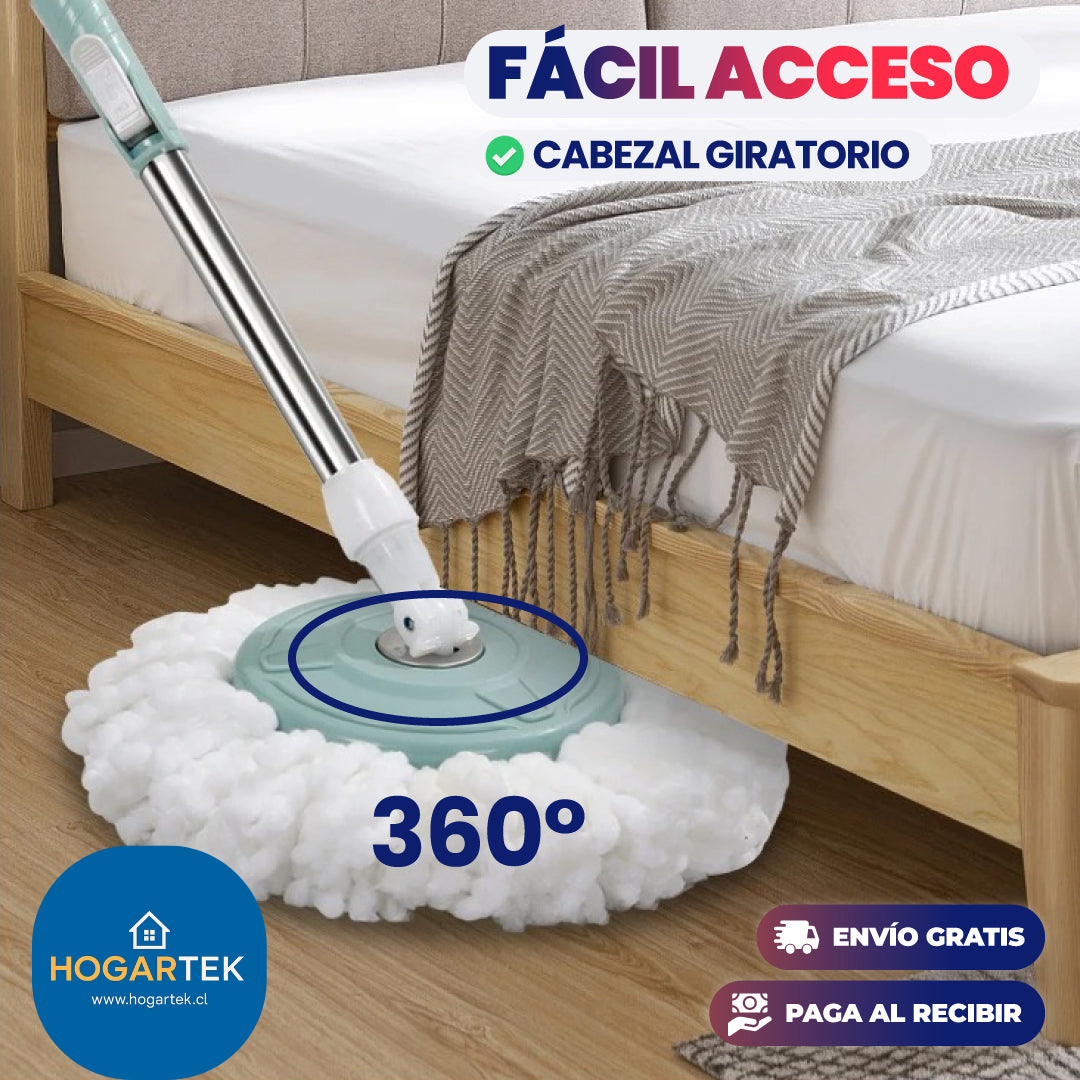 Trapeador 360 ErgoPro - Evita agacharte y cuida tu espalda - Limpia tu sala en minutos con menos esfuerzo