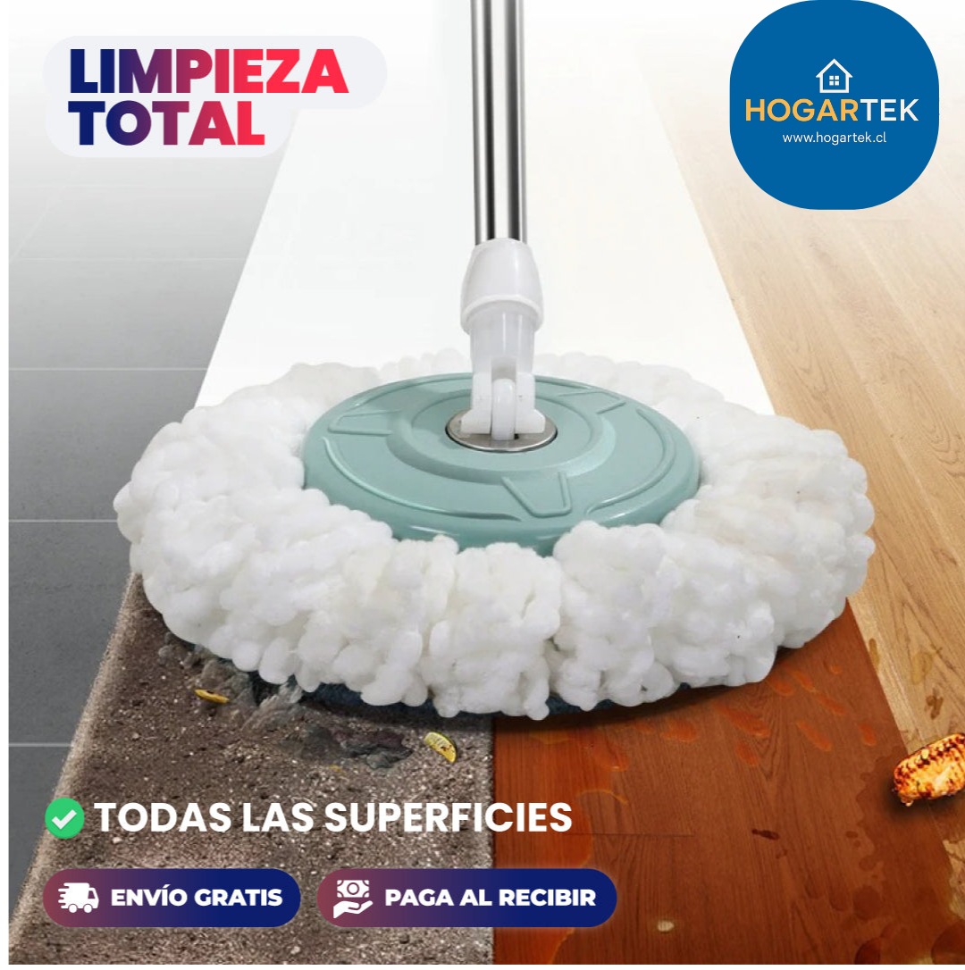 Trapeador 360 ErgoPro - Evita agacharte y cuida tu espalda - Limpia tu sala en minutos con menos esfuerzo