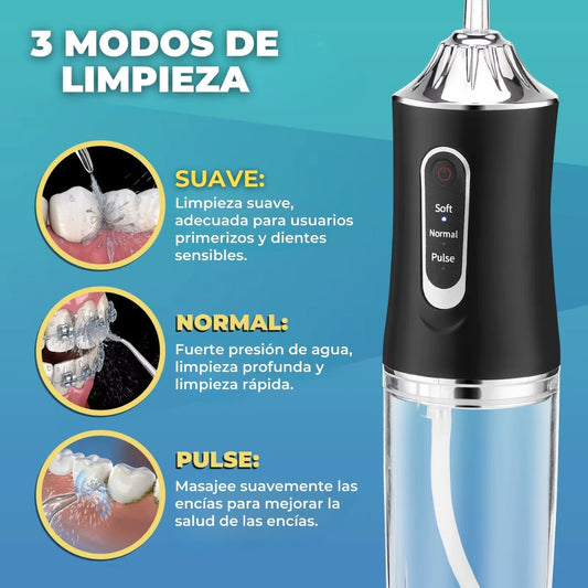 Irrigador dental recargable USB - Sustituye el hilo con un chorro de agua - Limpieza rápida y cómoda en 1 minuto