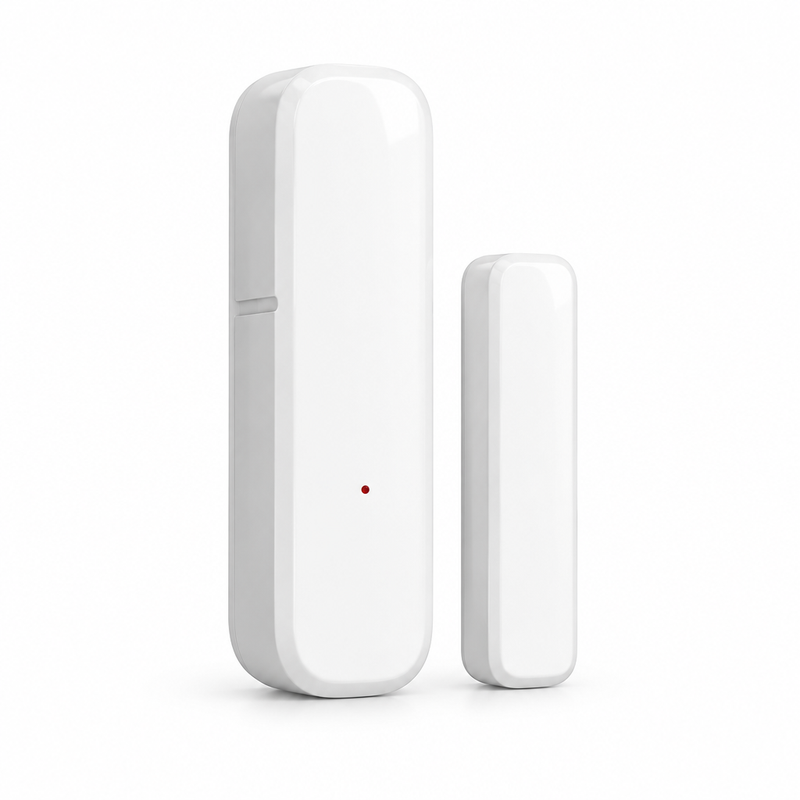 Sensor de puerta y ventana Zigbee blanco sobre fondo blanco